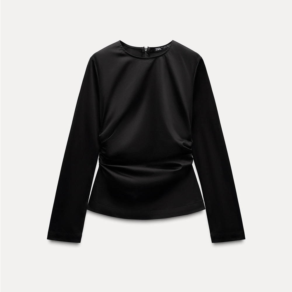 Zara Black Ruched Elastic Blouse